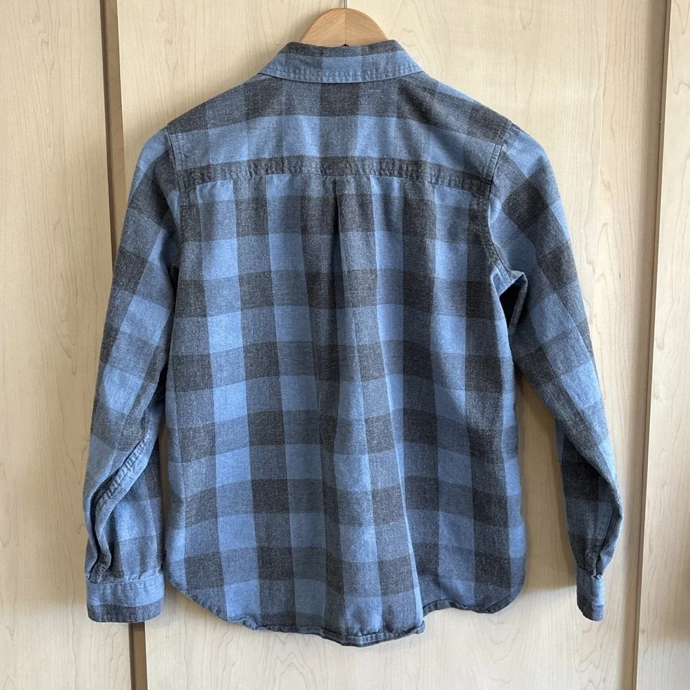 REI Coop Shirt Mens Small/Medium Blue Black Plaid‎ Organic Cotton Button Down